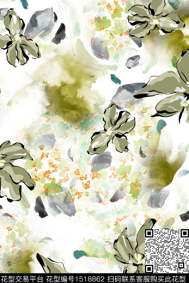 肌理抽象花卉大牌风数码印花华亿平台下载（图片编号: 1518862） - 瓦栏（Walan）