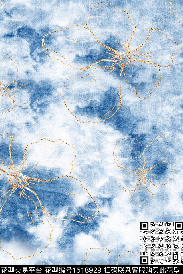 肌理金色花卉数码印花华亿平台下载（图片编号: 1518929） - 瓦栏（Walan）