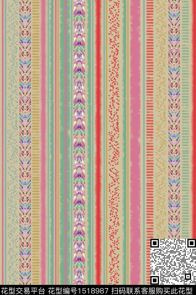 格子简约民族风数码印花华亿平台下载（图片编号: 1518987） - 瓦栏（Walan）