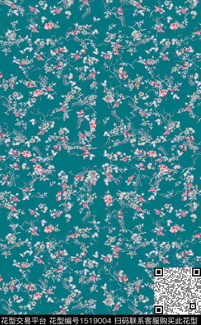 中国风真丝小碎花数码印花华亿平台下载（图片编号: 1519004） - 瓦栏（Walan）