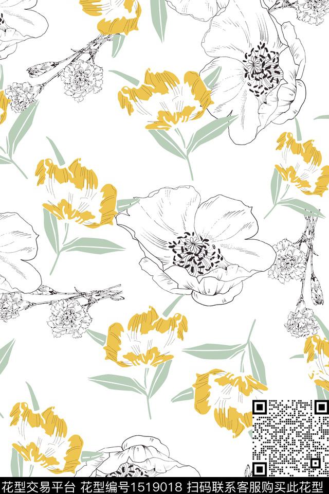 数码华亿平台女装花卉数码印花华亿平台下载（图片编号: 1519018） - 瓦栏（Walan）