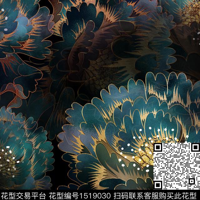 花卉大牌风中国风数码印花华亿平台下载（图片编号: 1519030） - 瓦栏（Walan）