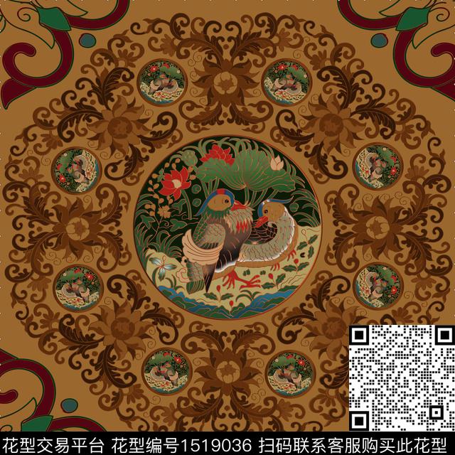 花卉大牌风中国风数码印花华亿平台下载（图片编号: 1519036） - 瓦栏（Walan）