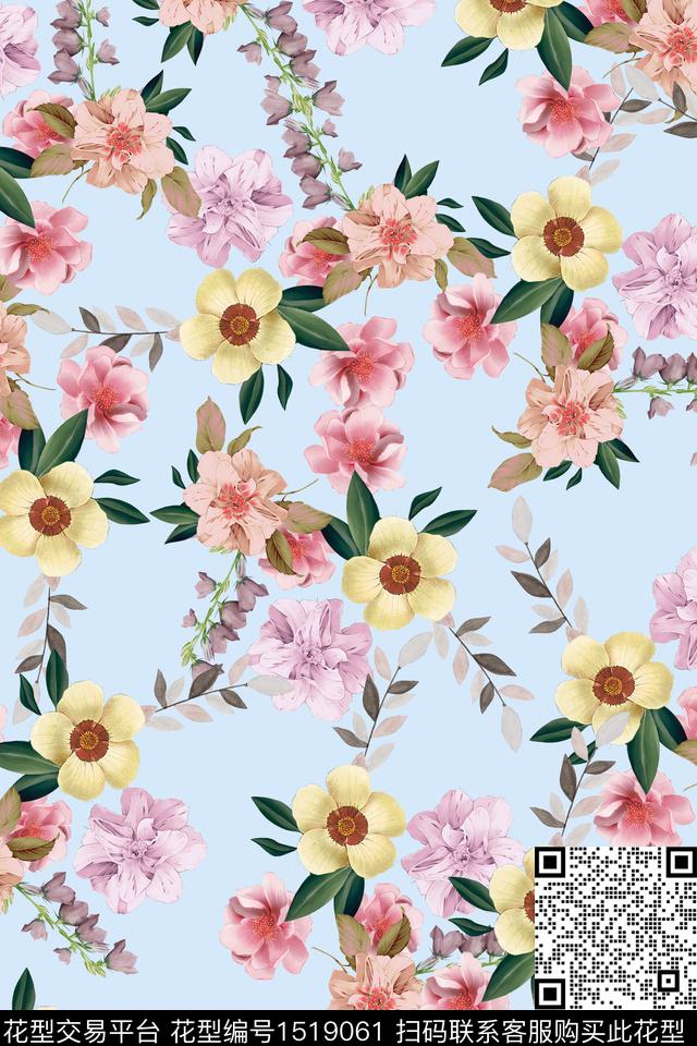 花卉小清新真丝数码印花华亿平台下载（图片编号: 1519061） - 瓦栏（Walan）