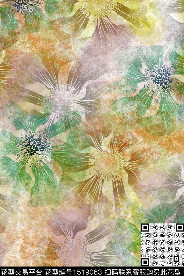 抽象女装花卉数码印花华亿平台下载（图片编号: 1519063） - 瓦栏（Walan）