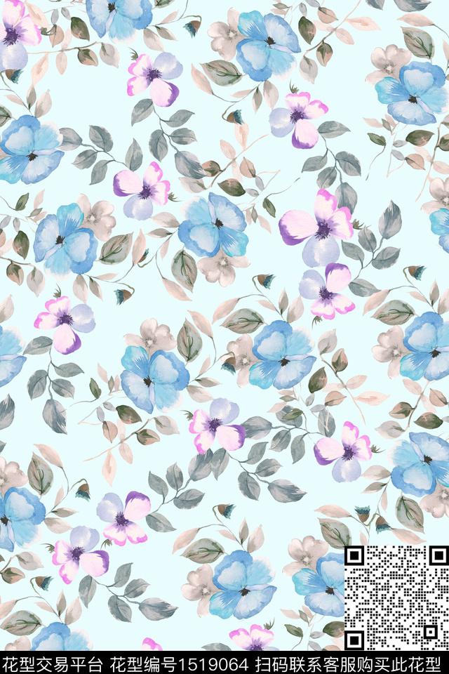 花卉小清新真丝数码印花华亿平台下载（图片编号: 1519064） - 瓦栏（Walan）