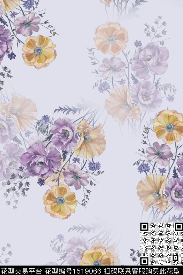 花卉小清新真丝数码印花华亿平台下载（图片编号: 1519066） - 瓦栏（Walan）
