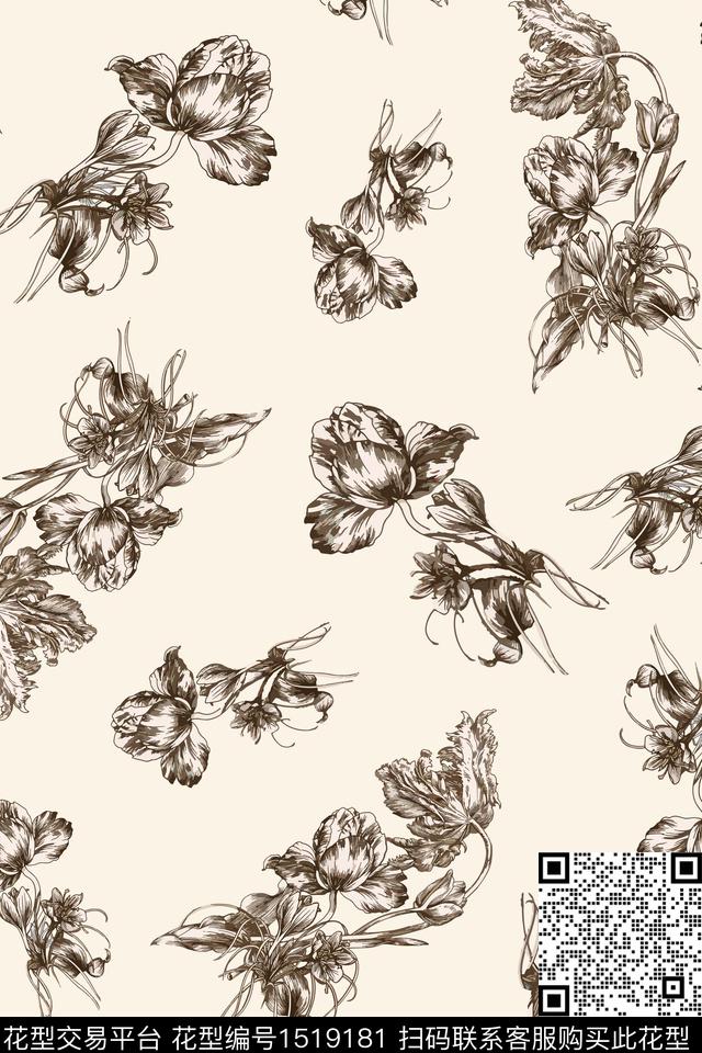 清爽底花卉花卉郁金香数码印花华亿平台下载（图片编号: 1519181） - 瓦栏（Walan）