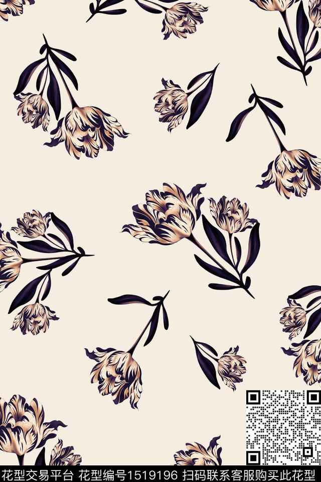 清爽底花卉花卉年轻女性数码印花华亿平台下载（图片编号: 1519196） - 瓦栏（Walan）