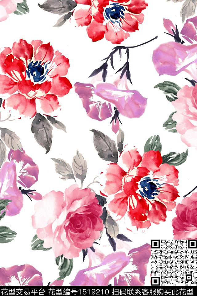 水彩民族风水墨风数码印花华亿平台下载（图片编号: 1519210） - 瓦栏（Walan）