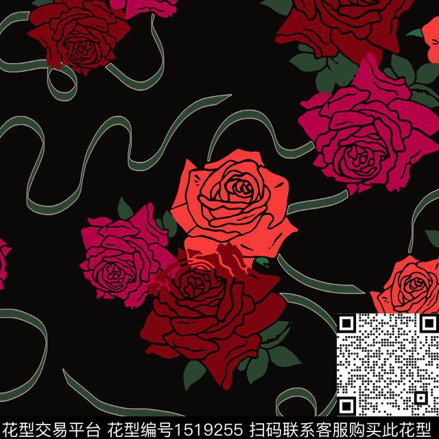 线条绿植树叶花卉数码印花华亿平台下载（图片编号: 1519255） - 瓦栏（Walan）