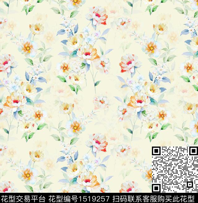 花卉春夏华亿平台水彩花卉数码印花华亿平台下载（图片编号: 1519257） - 瓦栏（Walan）