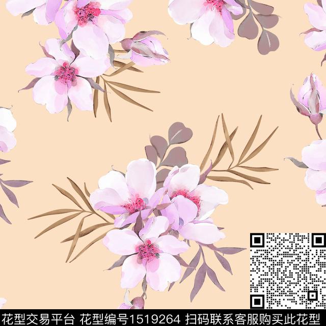 绿植树叶手绘花卉花卉数码印花华亿平台下载（图片编号: 1519264） - 瓦栏（Walan）