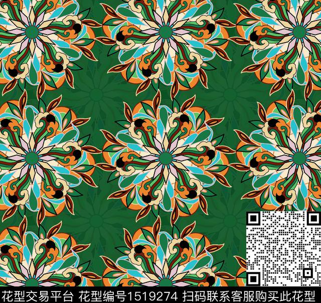 复古民族风纹样数码印花华亿平台下载（图片编号: 1519274） - 瓦栏（Walan）