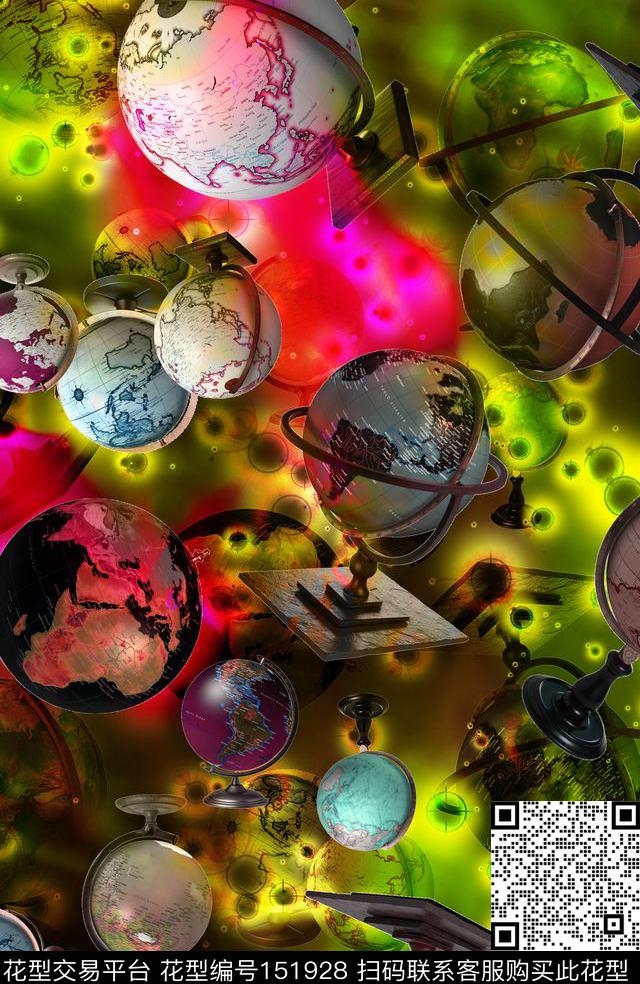 绚丽地球仪地图数码印花华亿平台下载（图片编号: 151928） - 瓦栏（Walan）