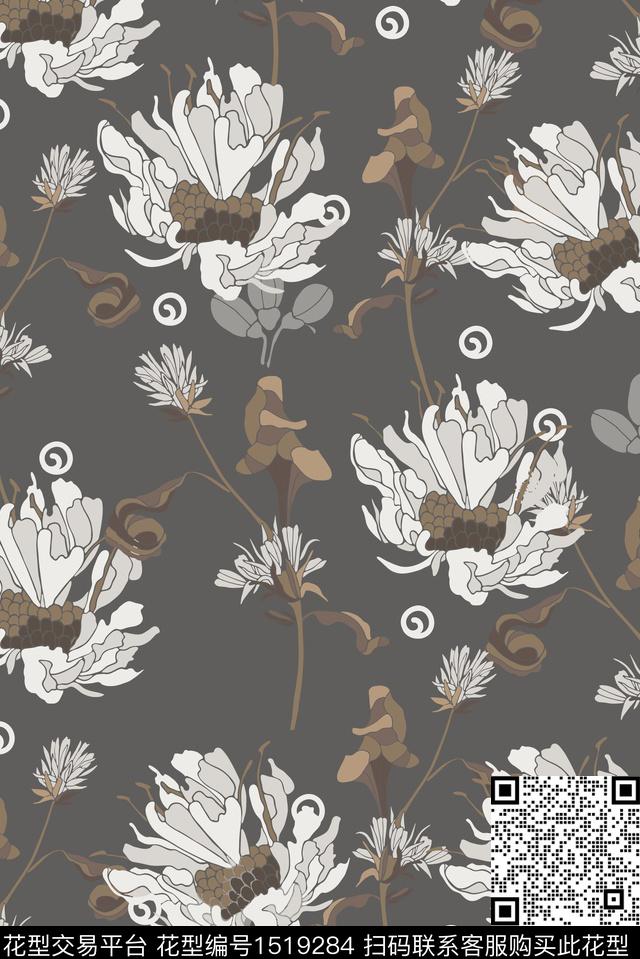 绿植树叶抽象花卉小碎花传统印花华亿平台下载（图片编号: 1519284） - 瓦栏（Walan）