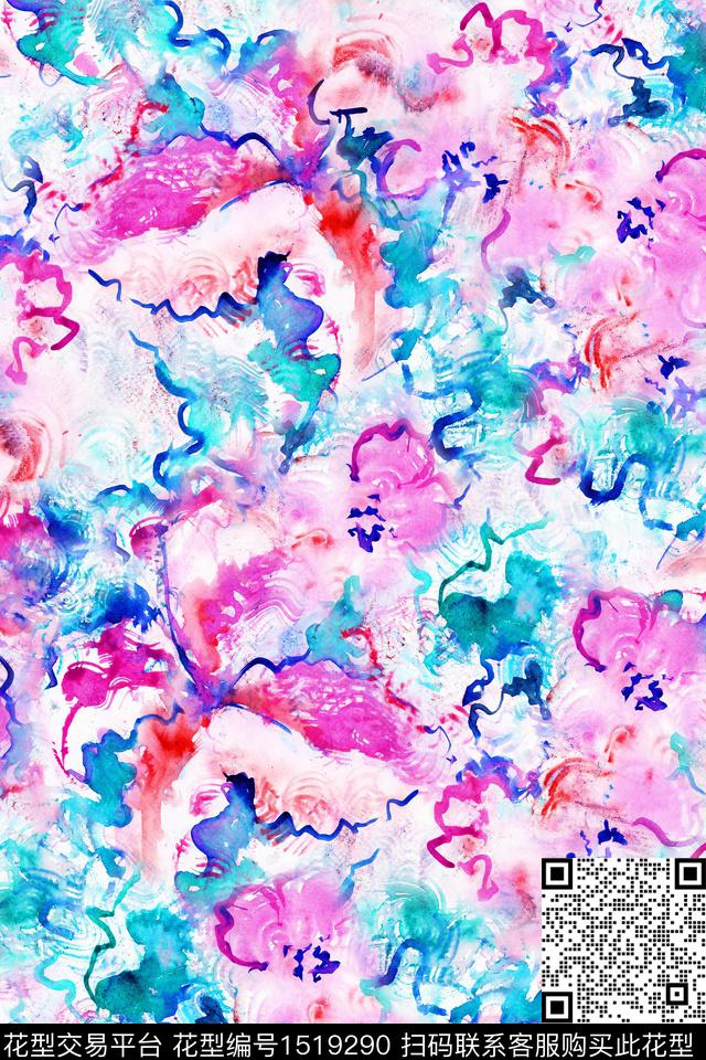 肌理抽象水彩花卉数码印花华亿平台下载（图片编号: 1519290） - 瓦栏（Walan）