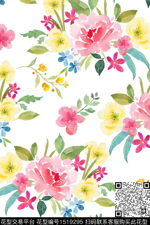 小清新花卉水彩花卉数码印花华亿平台下载（图片编号: 1519295） - 瓦栏（Walan）