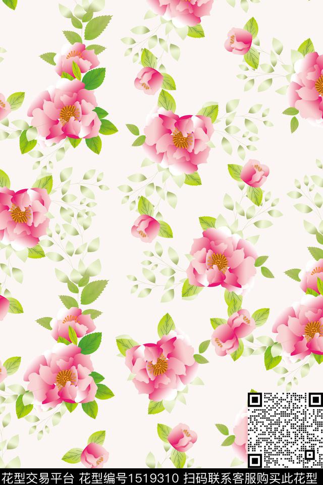 绿植树叶花卉手绘数码印花华亿平台下载（图片编号: 1519310） - 瓦栏（Walan）