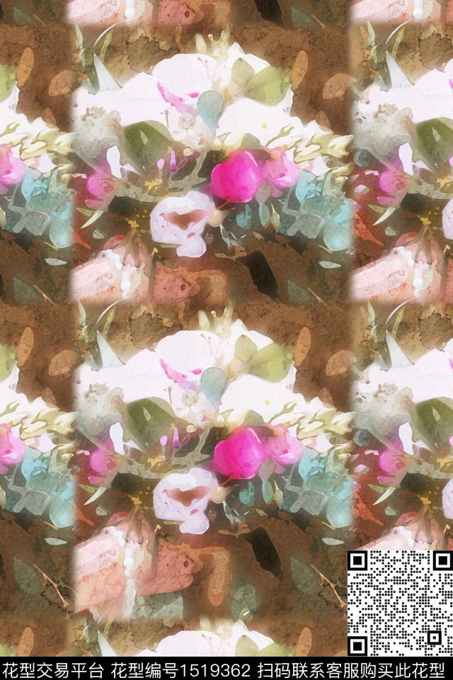 香云纱旗袍手绘花卉数码印花华亿平台下载（图片编号: 1519362） - 瓦栏（Walan）