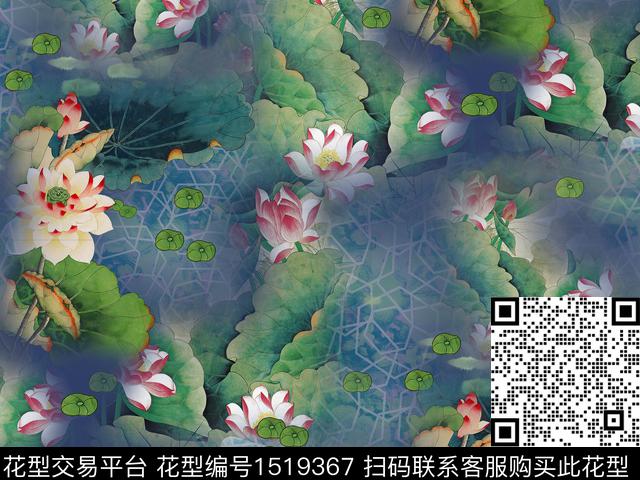 绿植树叶花卉香云纱数码印花华亿平台下载（图片编号: 1519367） - 瓦栏（Walan）