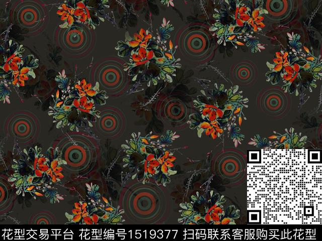 绿植树叶花卉香云纱数码印花华亿平台下载（图片编号: 1519377） - 瓦栏（Walan）