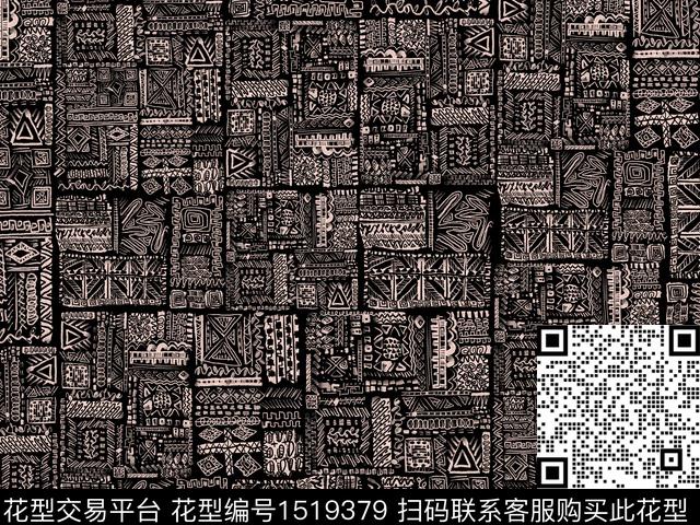 线条几何民族风数码印花华亿平台下载（图片编号: 1519379） - 瓦栏（Walan）