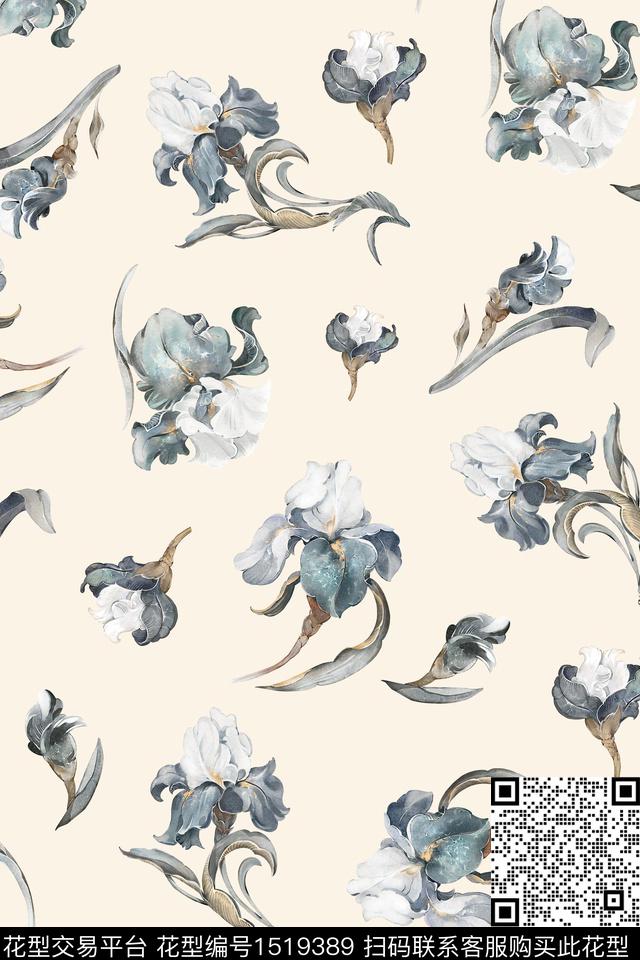 鸢尾花清爽底花卉花卉数码印花华亿平台下载（图片编号: 1519389） - 瓦栏（Walan）