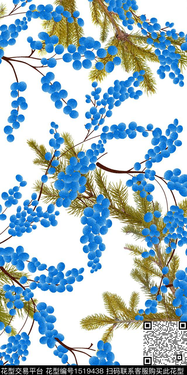 花卉树枝水彩花卉数码印花华亿平台下载（图片编号: 1519438） - 瓦栏（Walan）