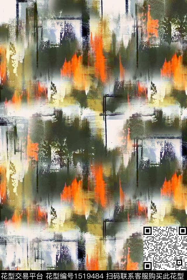 抽象水彩棉麻数码印花华亿平台下载（图片编号: 1519484） - 瓦栏（Walan）