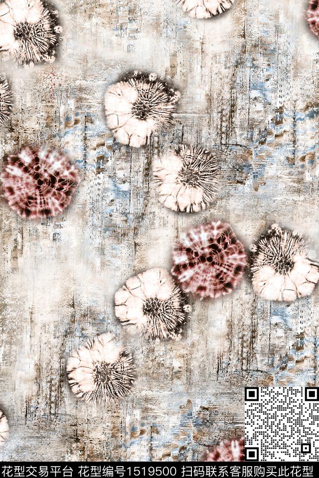抽象肌理棉麻数码印花华亿平台下载（图片编号: 1519500） - 瓦栏（Walan）