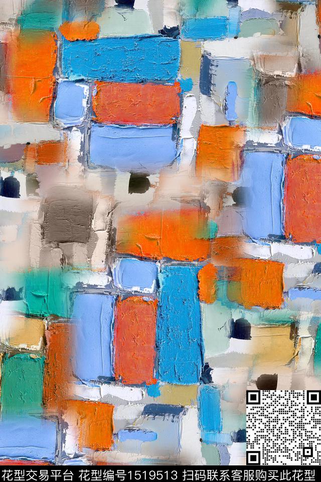 涂鸦抽象棉麻数码印花华亿平台下载（图片编号: 1519513） - 瓦栏（Walan）