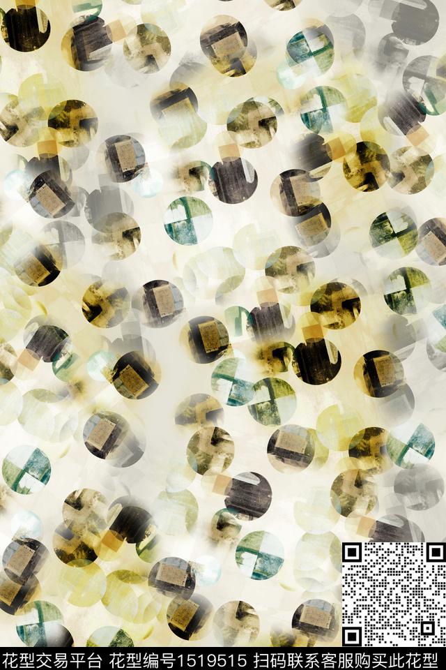 圆几何棉麻数码印花华亿平台下载（图片编号: 1519515） - 瓦栏（Walan）