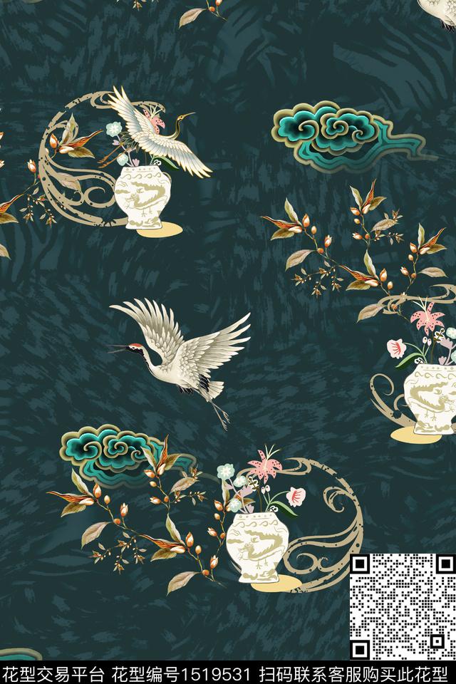 花卉中国风真丝数码印花华亿平台下载（图片编号: 1519531） - 瓦栏（Walan）