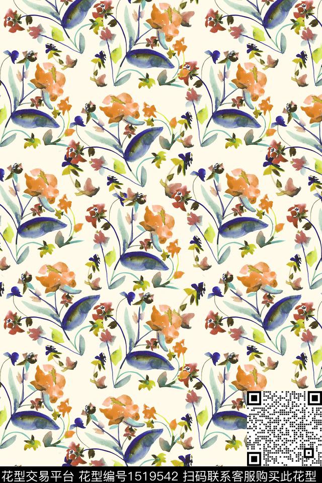 小清新小碎花手绘花卉数码印花华亿平台下载（图片编号: 1519542） - 瓦栏（Walan）