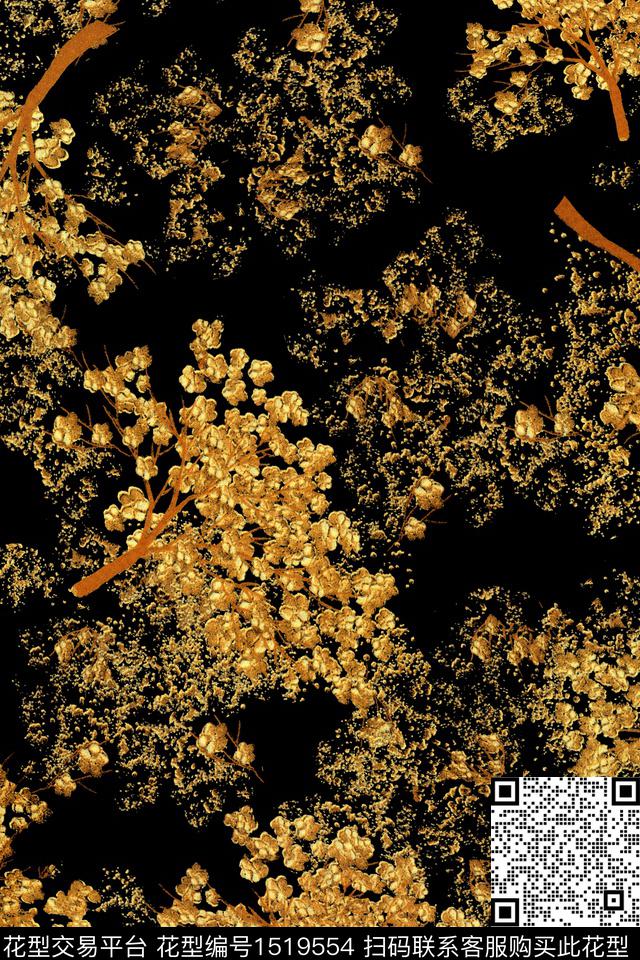 数码华亿平台花卉香云纱数码印花华亿平台下载（图片编号: 1519554） - 瓦栏（Walan）