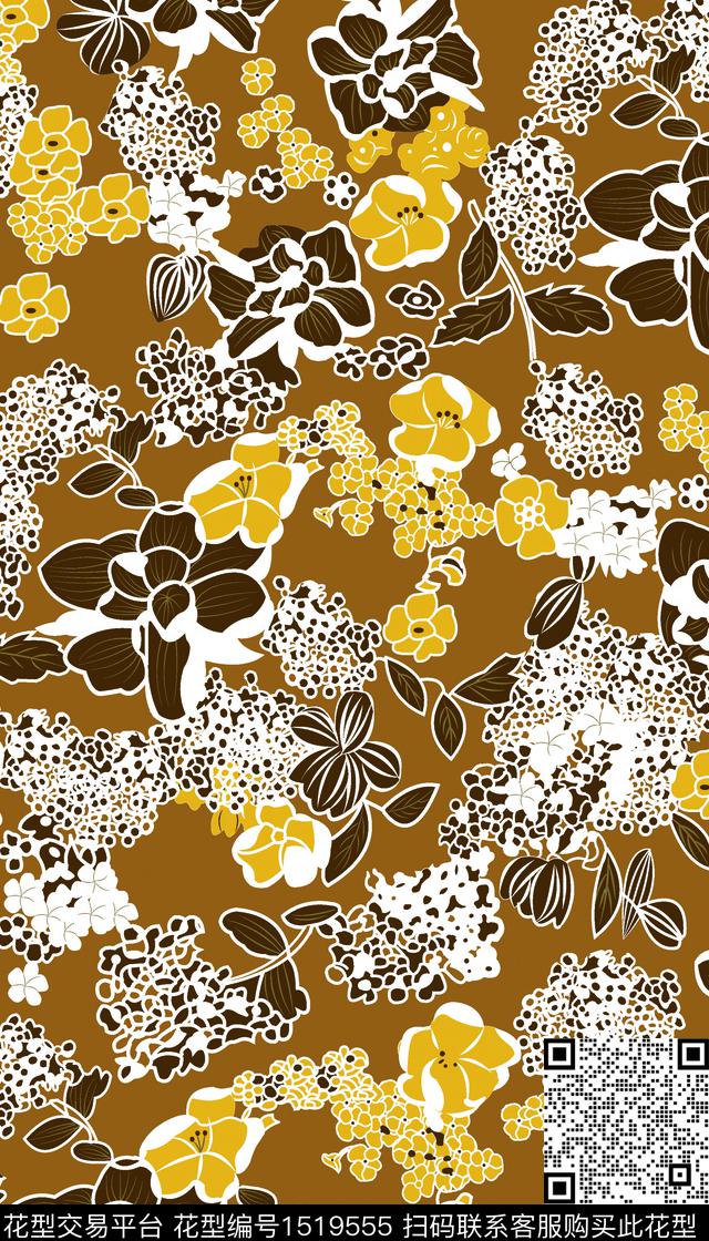 数码华亿平台花卉香云纱数码印花华亿平台下载（图片编号: 1519555） - 瓦栏（Walan）
