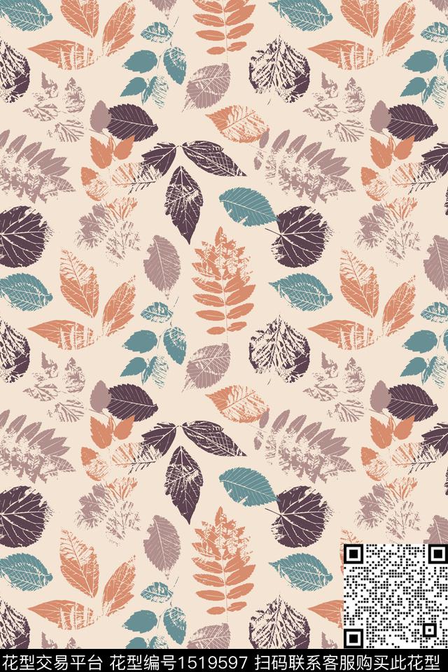 几何抽象植物传统印花华亿平台下载（图片编号: 1519597） - 瓦栏（Walan）