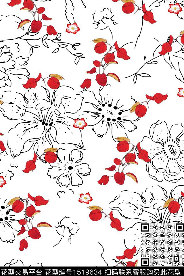 绿植树叶简约清爽底花卉数码印花华亿平台下载（图片编号: 1519634） - 瓦栏（Walan）