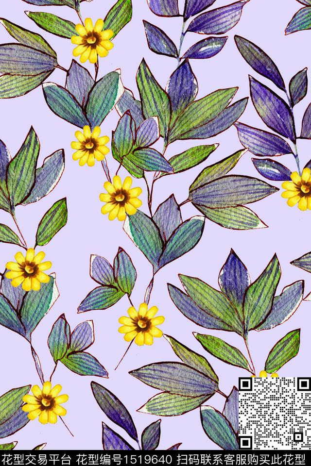 田园绿植树叶简约数码印花华亿平台下载（图片编号: 1519640） - 瓦栏（Walan）