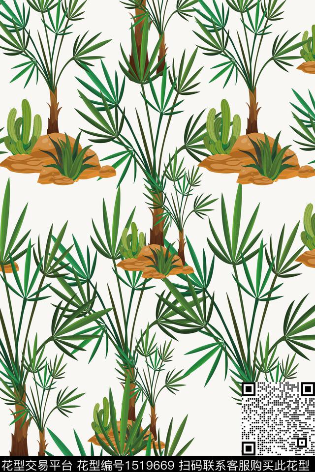 绿植树叶简欧手绘数码印花华亿平台下载（图片编号: 1519669） - 瓦栏（Walan）