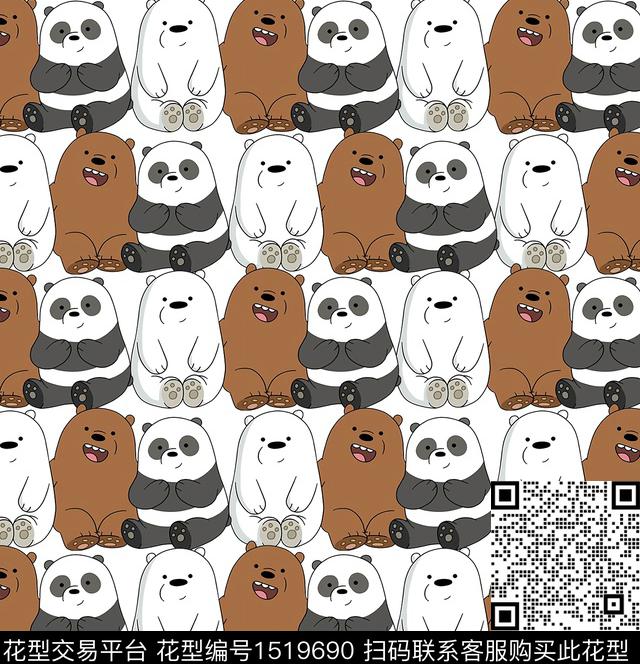 卡通bear混合拼接数码印花华亿平台下载（图片编号: 1519690） - 瓦栏（Walan）