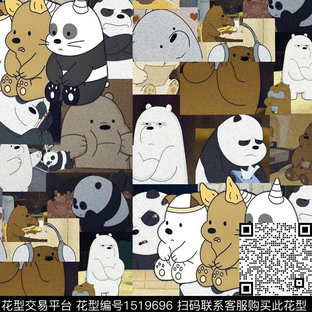 卡通bear混合拼接数码印花华亿平台下载（图片编号: 1519696） - 瓦栏（Walan）