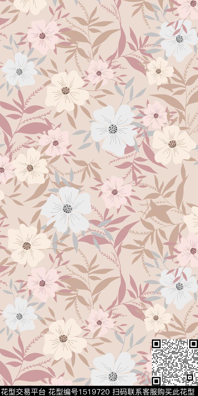 花卉手绘女装数码印花华亿平台下载（图片编号: 1519720） - 瓦栏（Walan）