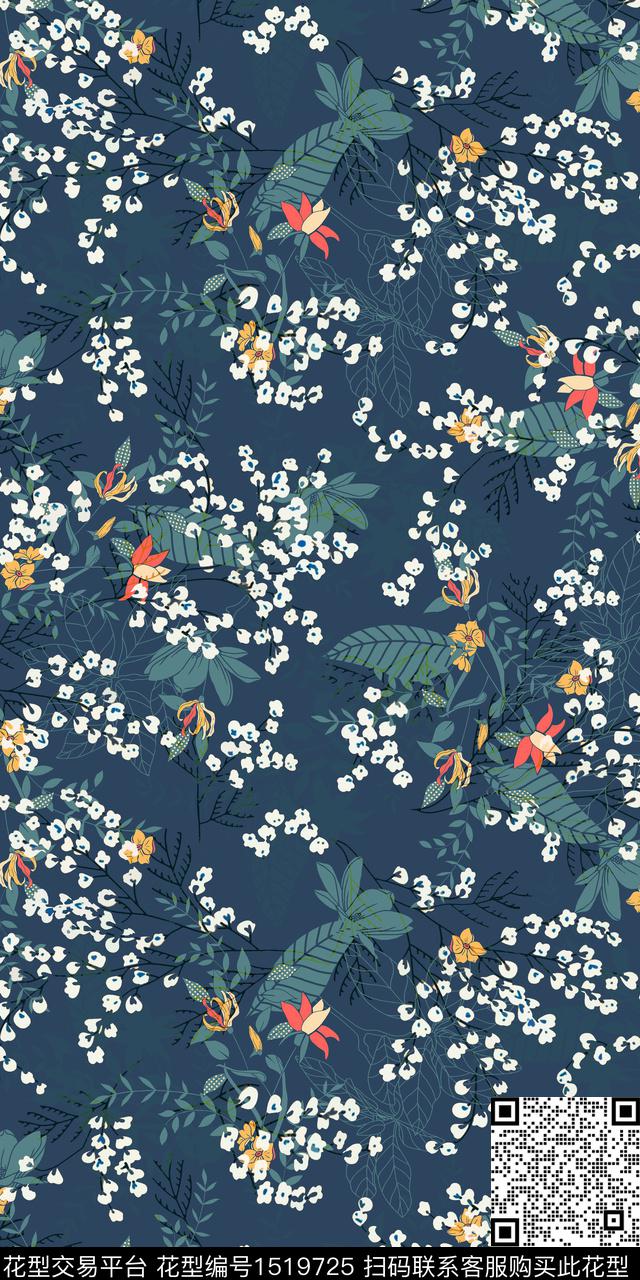 花卉手绘小碎花数码印花华亿平台下载（图片编号: 1519725） - 瓦栏（Walan）