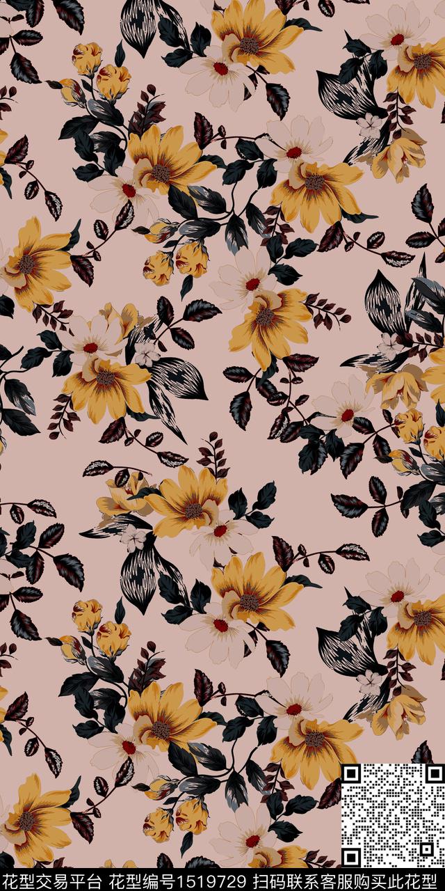 花卉手绘女装数码印花华亿平台下载（图片编号: 1519729） - 瓦栏（Walan）