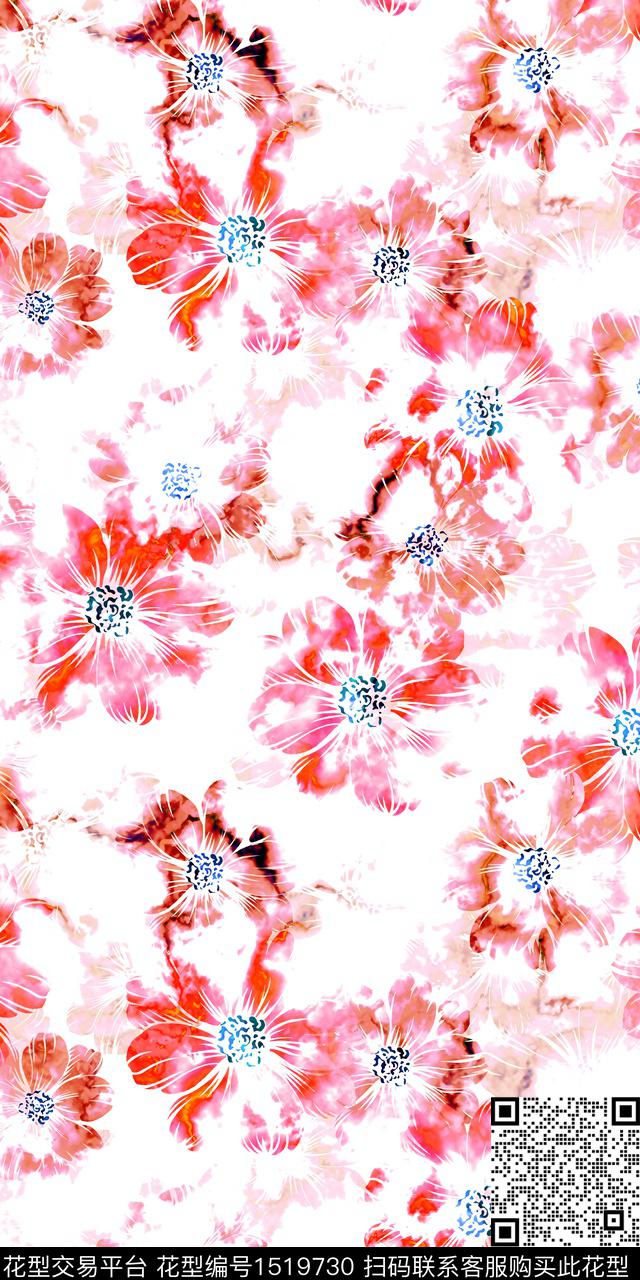花卉手绘数码印花华亿平台下载（图片编号: 1519730） - 瓦栏（Walan）