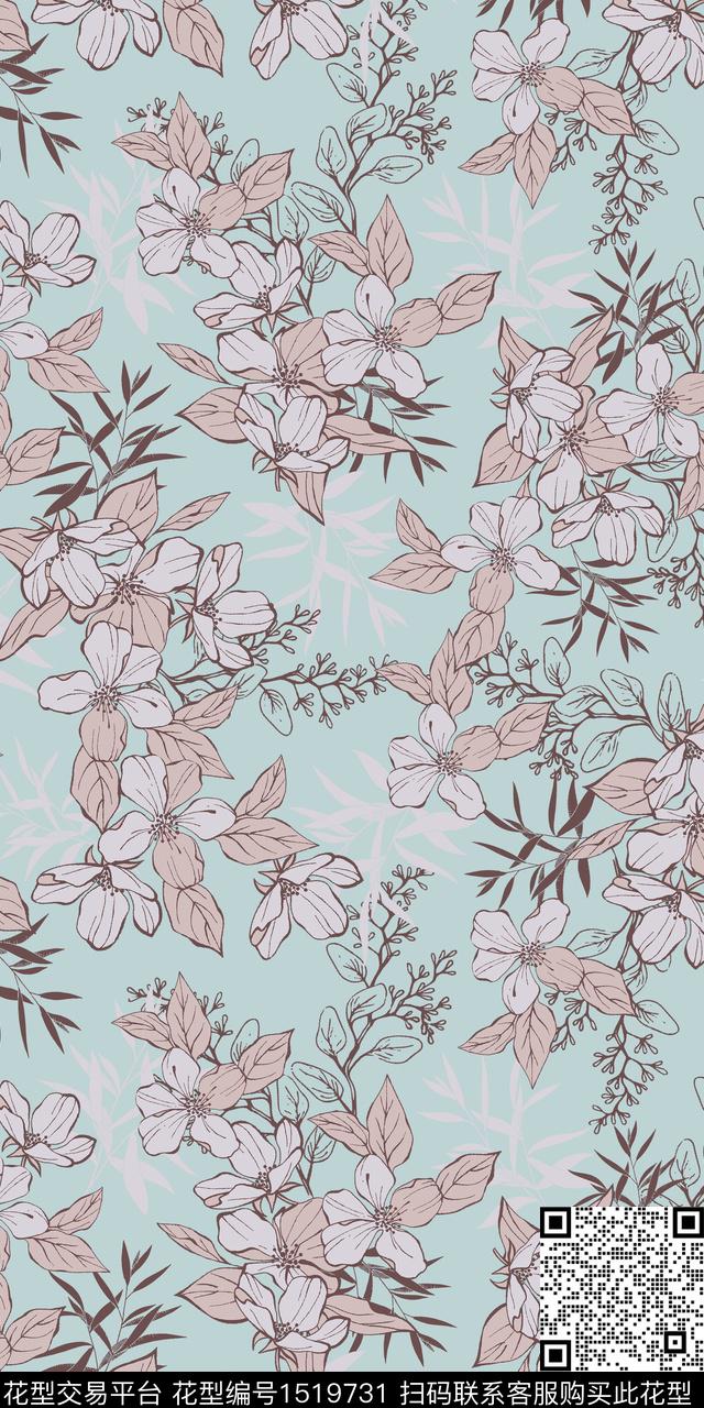 花卉手绘小碎花数码印花华亿平台下载（图片编号: 1519731） - 瓦栏（Walan）