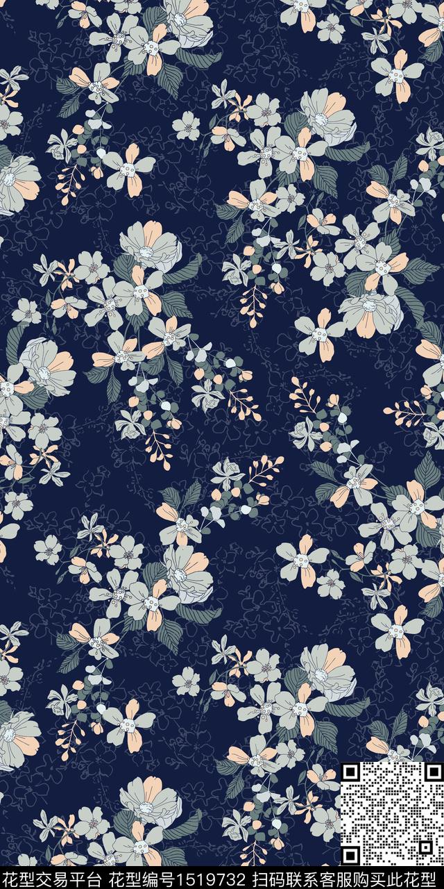 花卉手绘小碎花数码印花华亿平台下载（图片编号: 1519732） - 瓦栏（Walan）