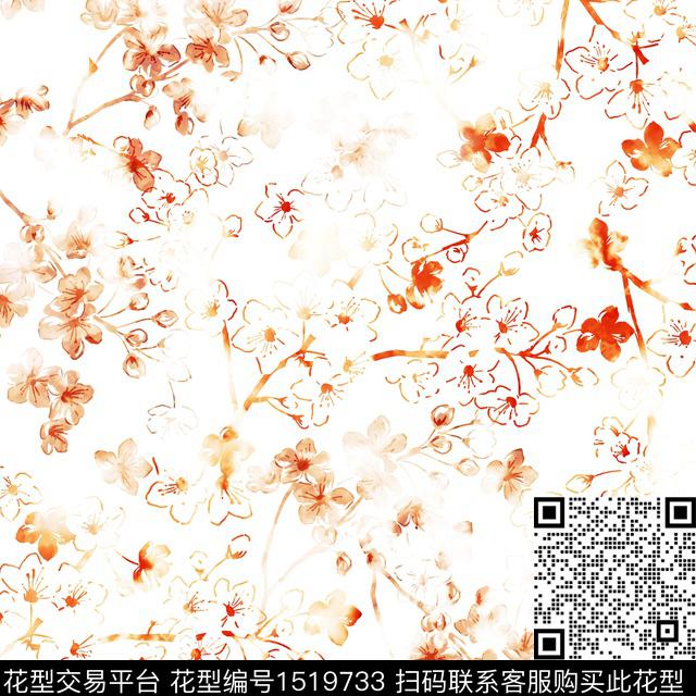 花卉手绘数码印花华亿平台下载（图片编号: 1519733） - 瓦栏（Walan）